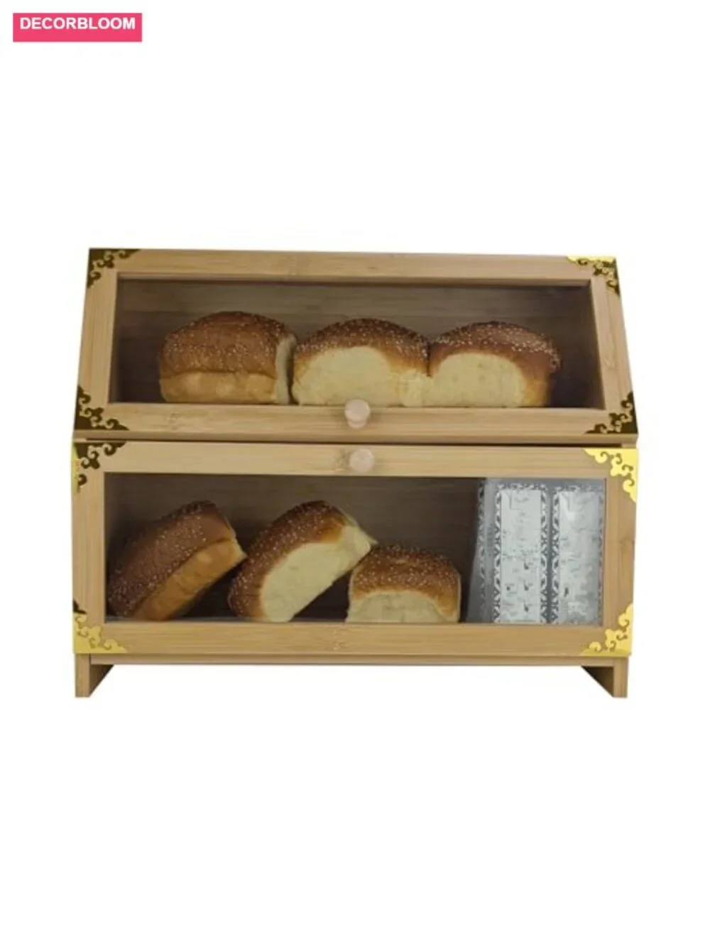 Extra Large Bamboo Corner Bread Box Double Layer Airtight Storage for Kitchen